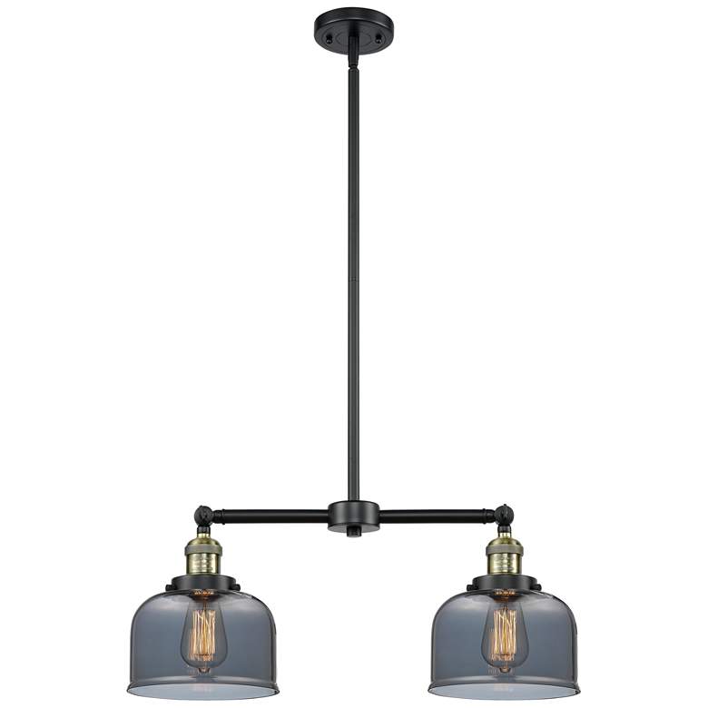 Image 1 Large Bell 21" 2-Light Black Antique Brass Island Light w/ Smoke Shade