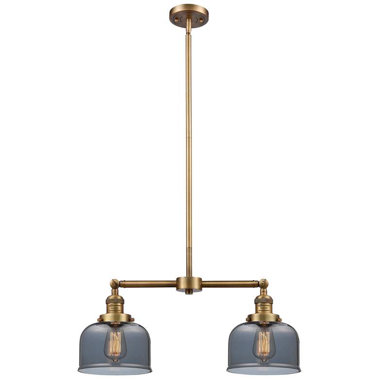 Image 1 Large Bell 21" 2-Light Brushed Brass Island Light w/ Plated Smoke Shad