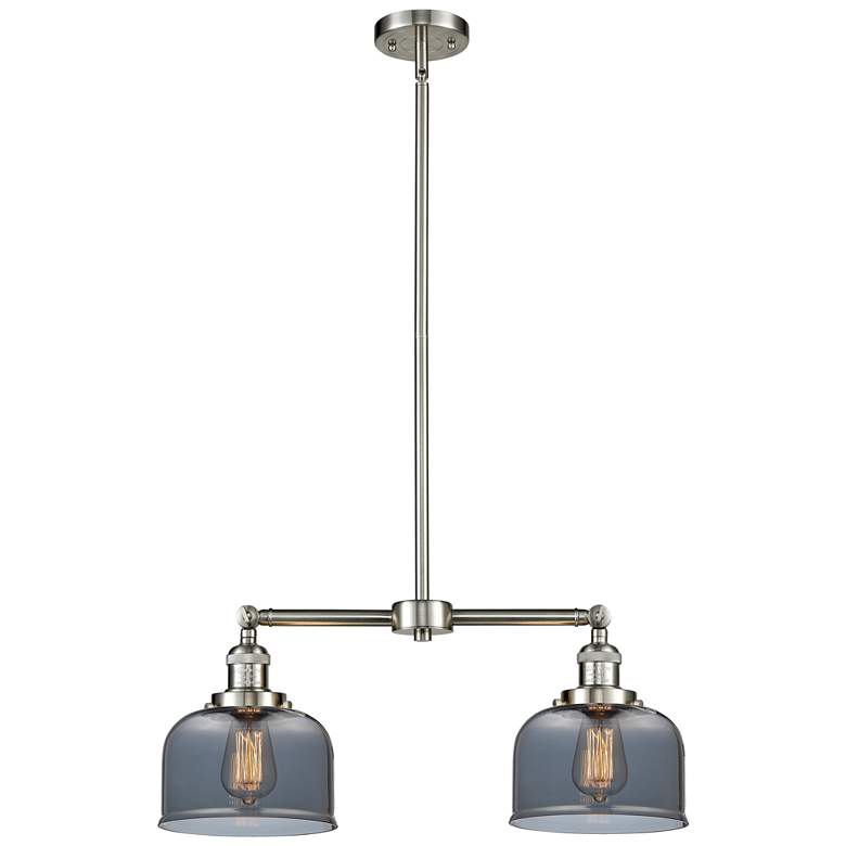 Image 1 Large Bell 21" 2-Light Brushed Satin Nickel Island Light w/ Smoke Shad
