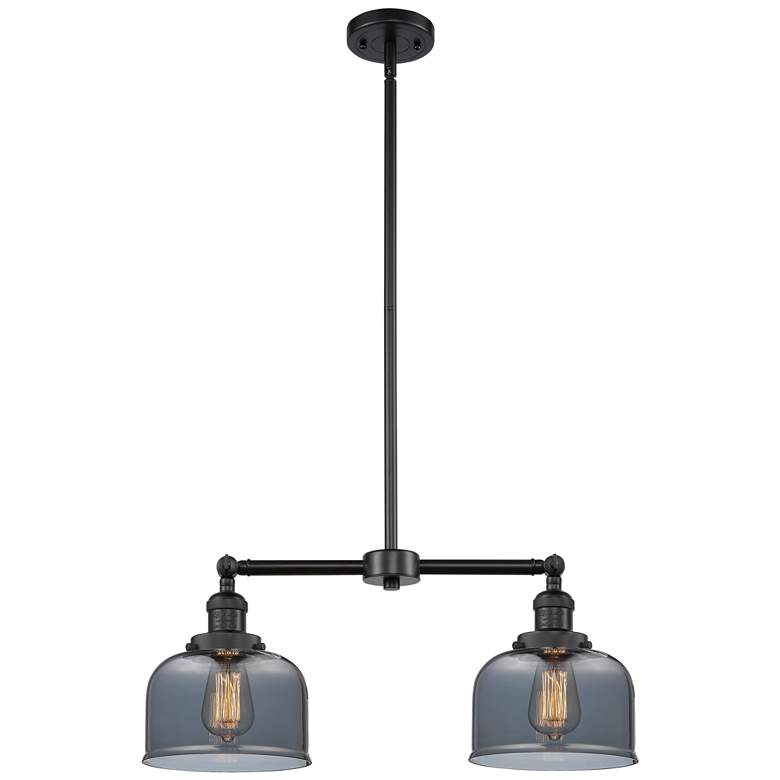 Image 1 Large Bell 21" 2-Light Matte Black Island Light w/ Plated Smoke Shade