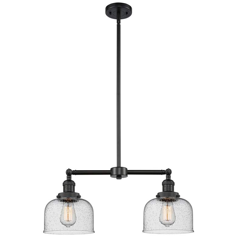 Image 1 Large Bell 21" 2-Light Matte Black Island Light w/ Seedy Shade