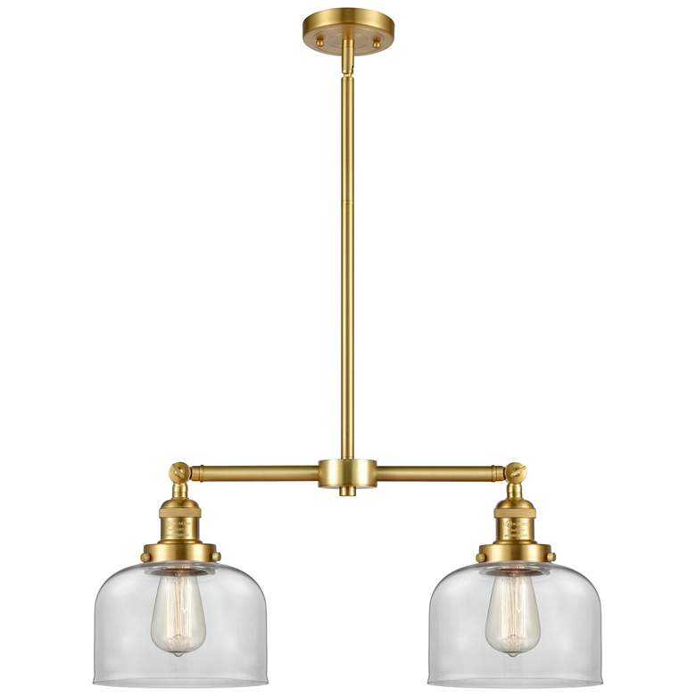 Image 1 Large Bell 21" 2-Light Satin Gold Island Light w/ Clear Shade