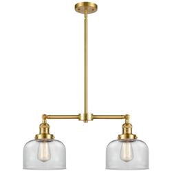 Large Bell 21" 2-Light Satin Gold Island Light w/ Clear Shade