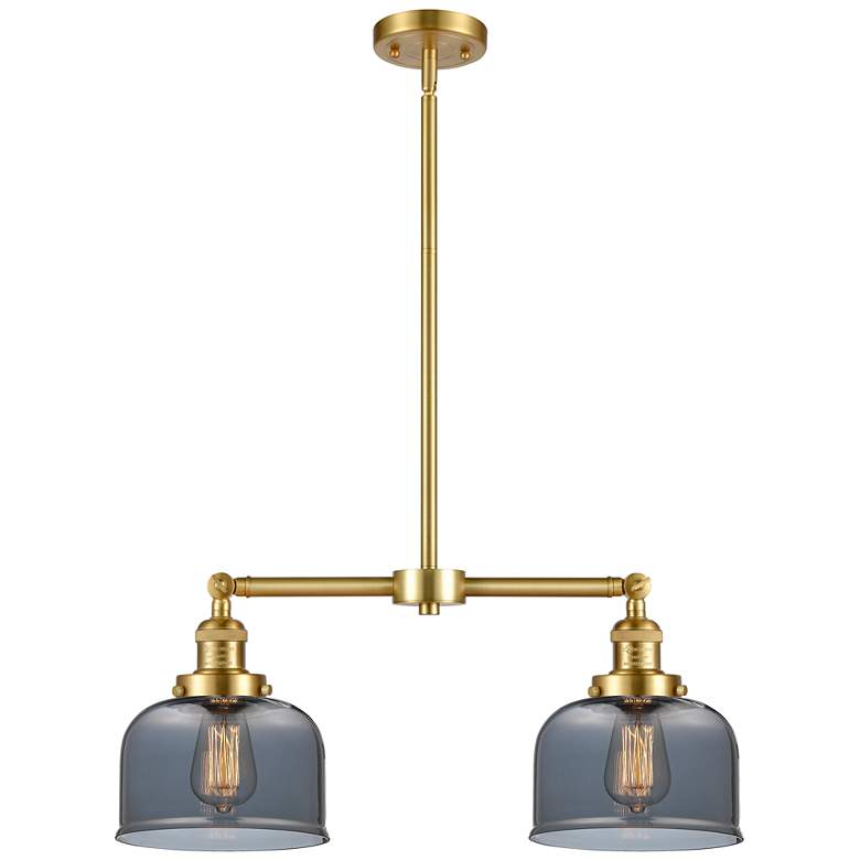 Image 1 Large Bell 21" 2-Light Satin Gold Island Light w/ Plated Smoke Shade