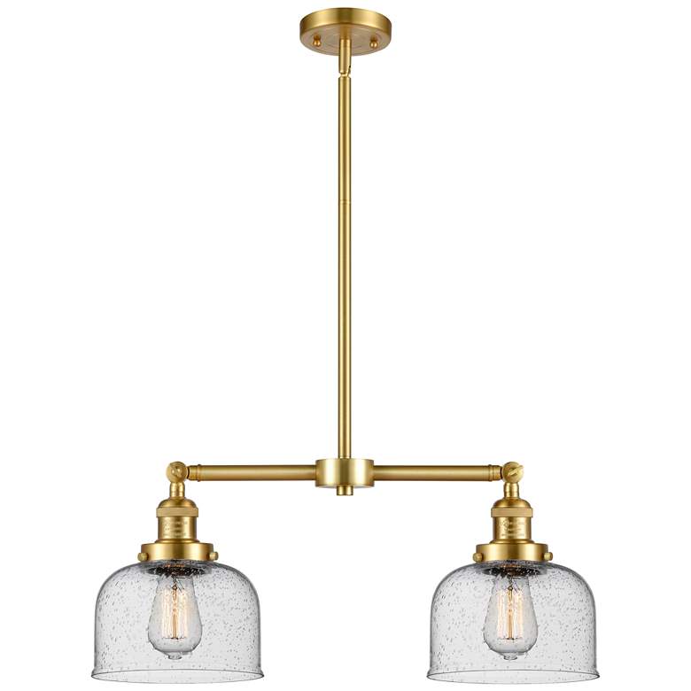 Image 1 Large Bell 21" 2-Light Satin Gold Island Light w/ Seedy Shade