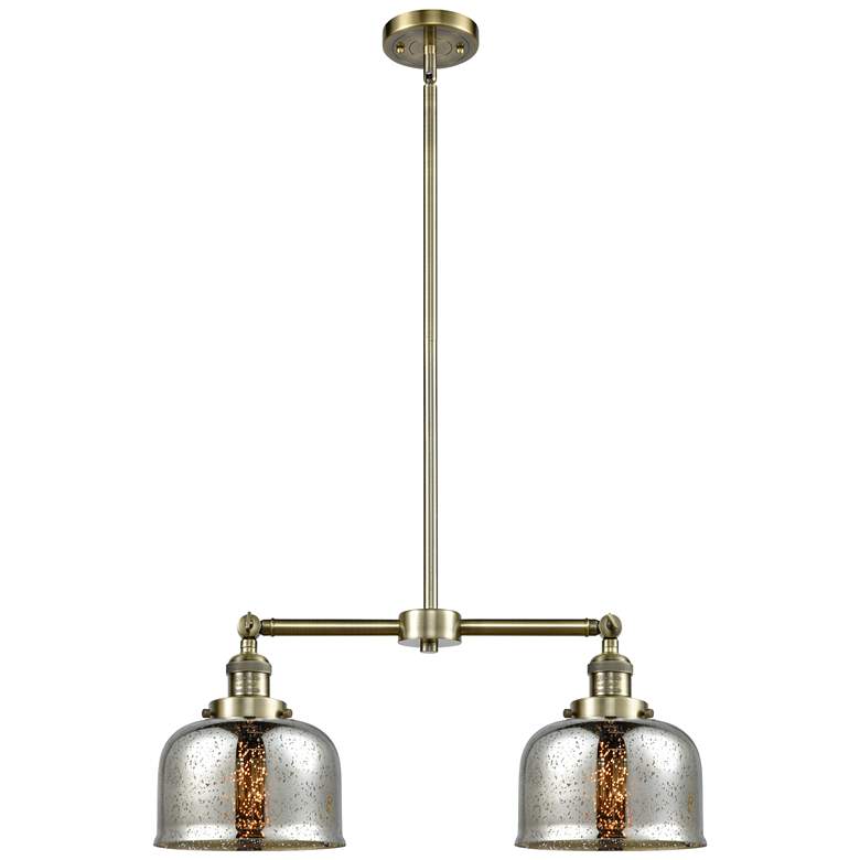Image 1 Large Bell 24" 2-Light Antique Brass Island Light w/ Mercury Shade
