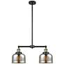 Large Bell 24" 2-Light Black Brass Island Light w/ Mercury Shade