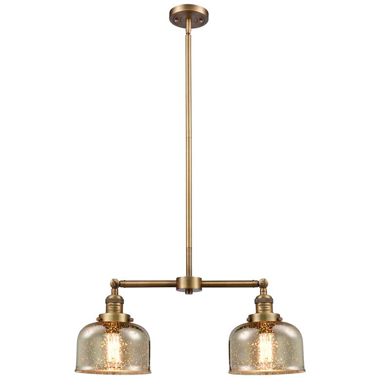 Image 1 Large Bell 24" 2-Light Brushed Brass Island Light w/ Mercury Shade