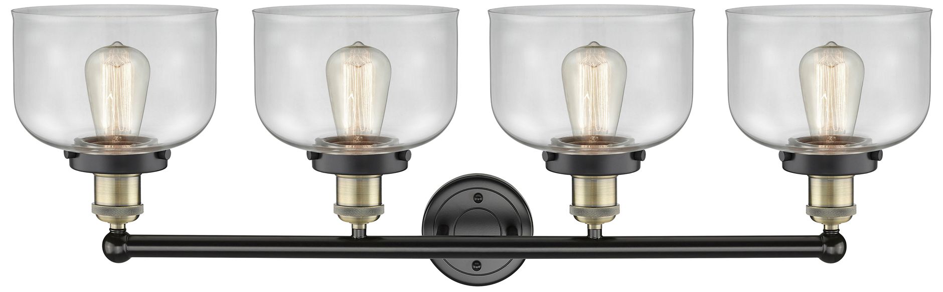 Image 2 Large Bell 33.5" Wide 4 Light Black Brass Bath Vanity Light w/ Clear S more views