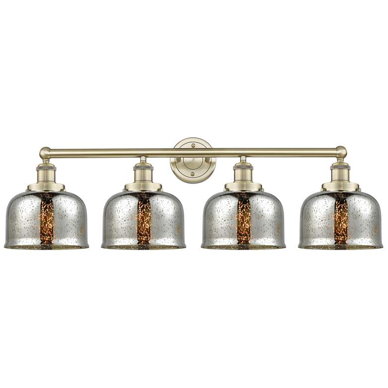 Image 1 Large Bell 33.5"W 4 Light Antique Brass Bath Light With Mercury Shade