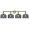 Large Bell 33.5"W 4 Light Antique Brass Bath Light With Plated Smoke S