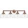 Large Bell 33.5"W 4 Light Antique Copper Bath Light With Deco Swirl Sh