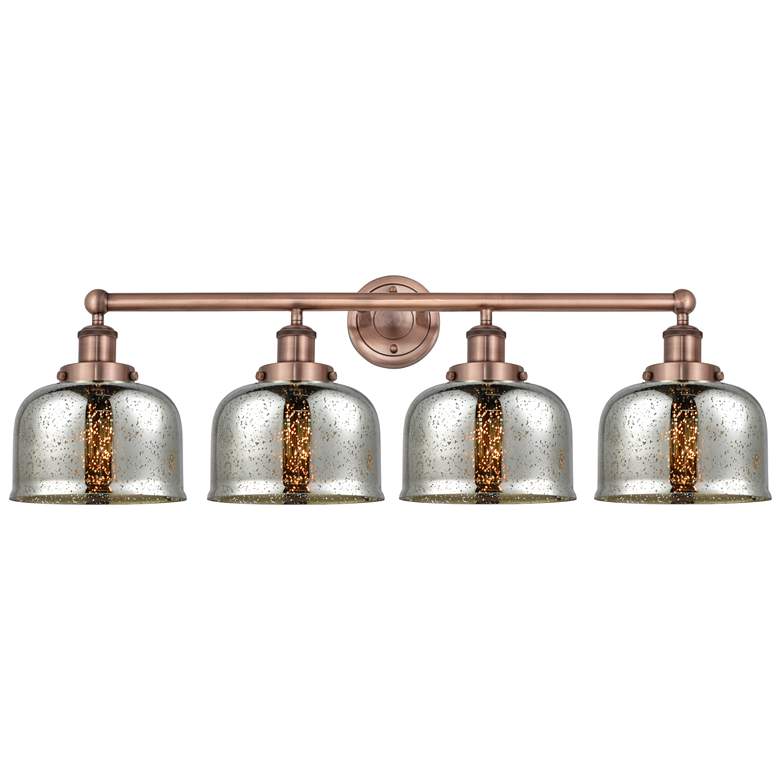 Image 1 Large Bell 33.5"W 4 Light Antique Copper Bath Light With Mercury Shade