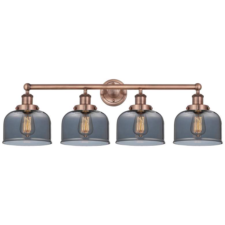 Image 1 Large Bell 33.5"W 4 Light Antique Copper Bath Light With Plated Smoke