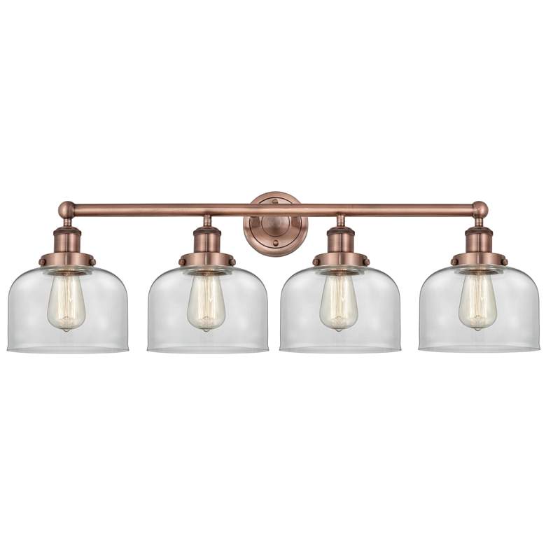 Image 1 Large Bell 33.5"W 4 Light Antique Copper Bath Vanity Light With Clear