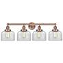 Large Bell 33.5"W 4 Light Antique Copper Bath Vanity Light With Clear