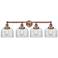 Large Bell 33.5"W 4 Light Antique Copper Bath Vanity Light With Clear