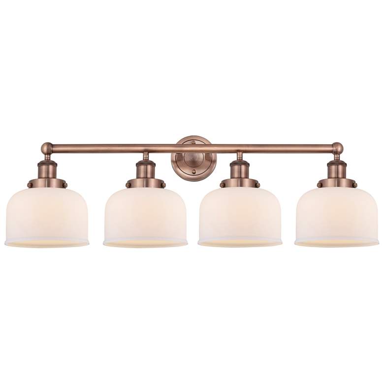 Image 1 Large Bell 33.5"W 4 Light Antique Copper Bath Vanity Light With White