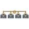 Large Bell 33.5"W 4 Light Brushed Brass Bath Light w/ Plated Smoke Sha