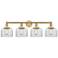 Large Bell 33.5"W 4 Light Brushed Brass Bath Vanity Light w/ Clear Sha