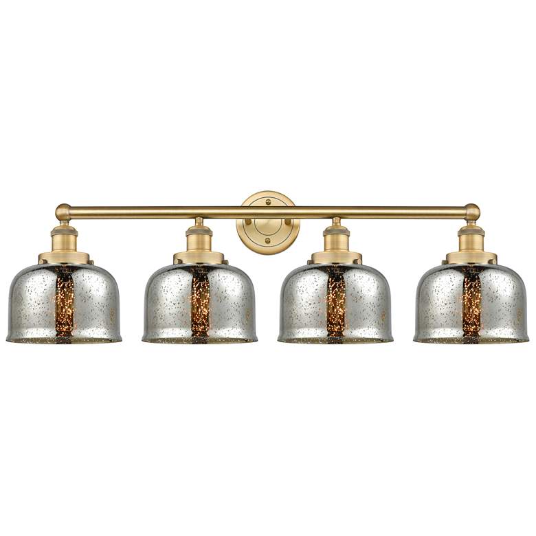 Image 1 Large Bell 33.5"W 4 Light Brushed Brass Bath Vanity Light w/ Mercury S