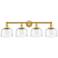 Large Bell 33.5"W 4 Light Satin Gold Bath Vanity Light w/ Deco Swirl S