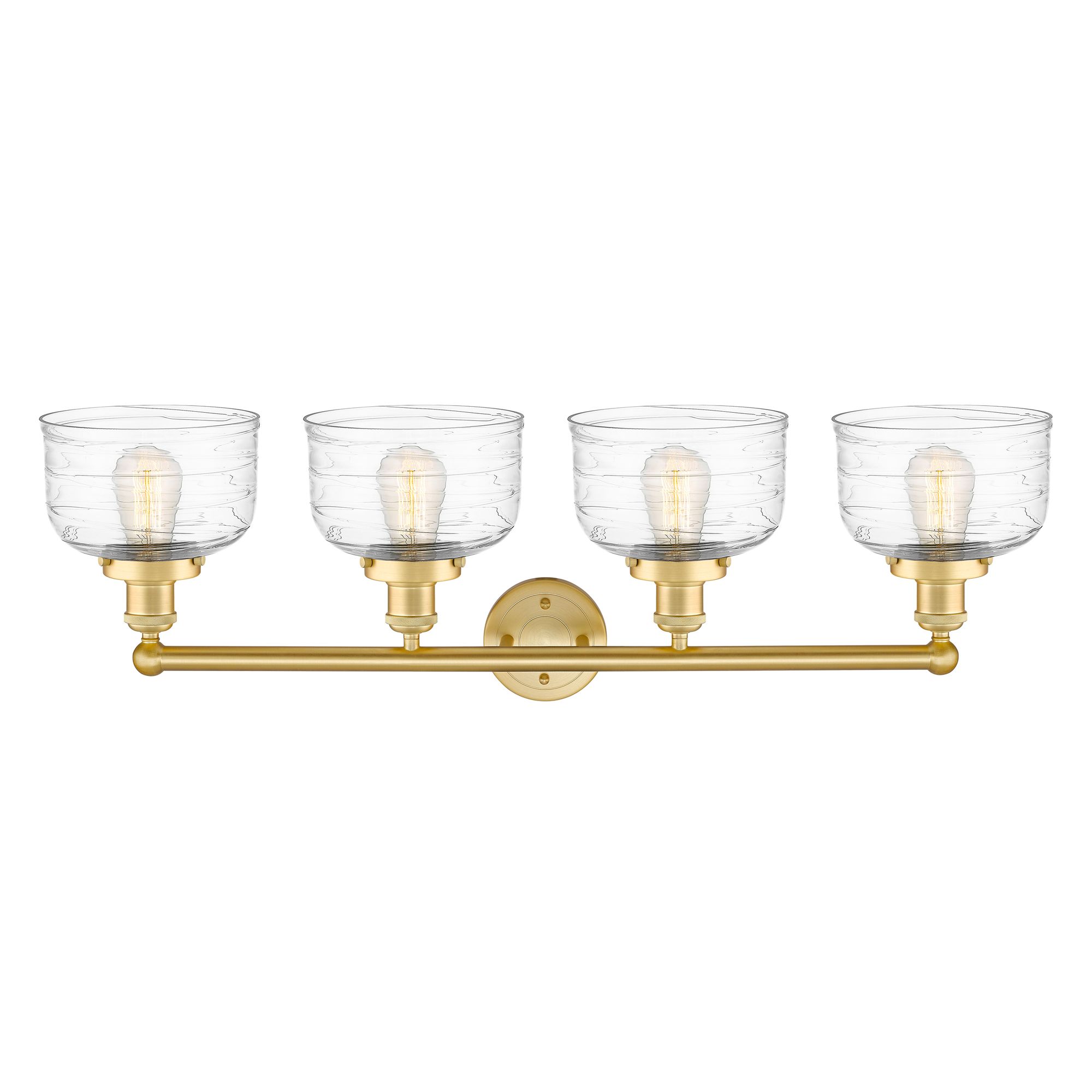 Image 2 Large Bell 33.5"W 4 Light Satin Gold Bath Vanity Light w/ Deco Swirl S more views