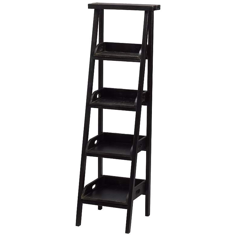 Image 1 Large Black and Cherry Wood Shelf Tray Ladder