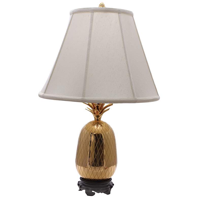 Image 1 Large Brass Pineapple Table Lamp with White Shade