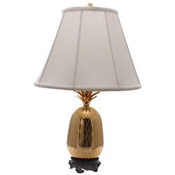 Large Brass Pineapple Table Lamp with White Shade
