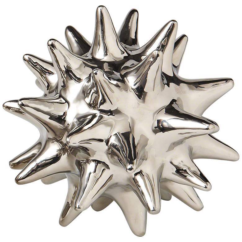 Image 1 Large Bright Silver 6" High Ceramic Urchin Sculpture