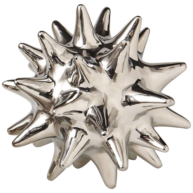 Image 1 Large Bright Silver 6 inch High Ceramic Urchin Sculpture