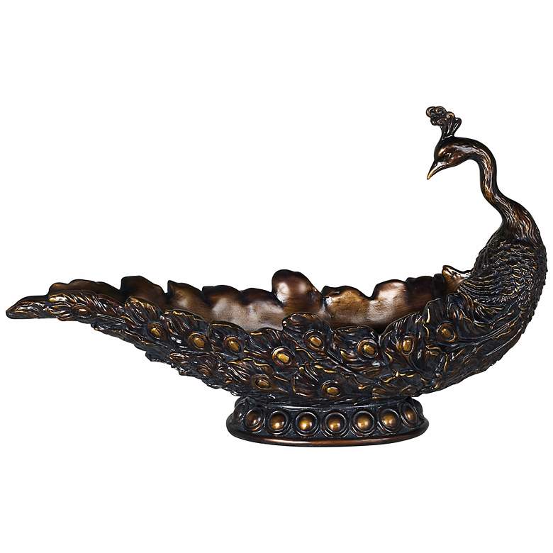 Image 1 Large Bronze Peacock Decorative Bowl