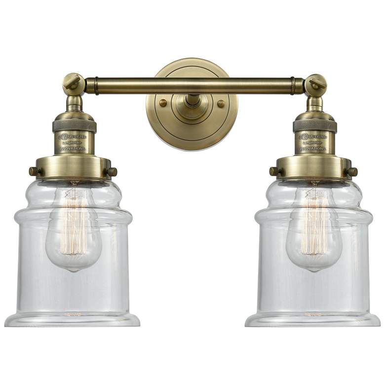 Image 1 Large Canton 17" 2-Light Antique Brass Bath Light w/ Clear Shade