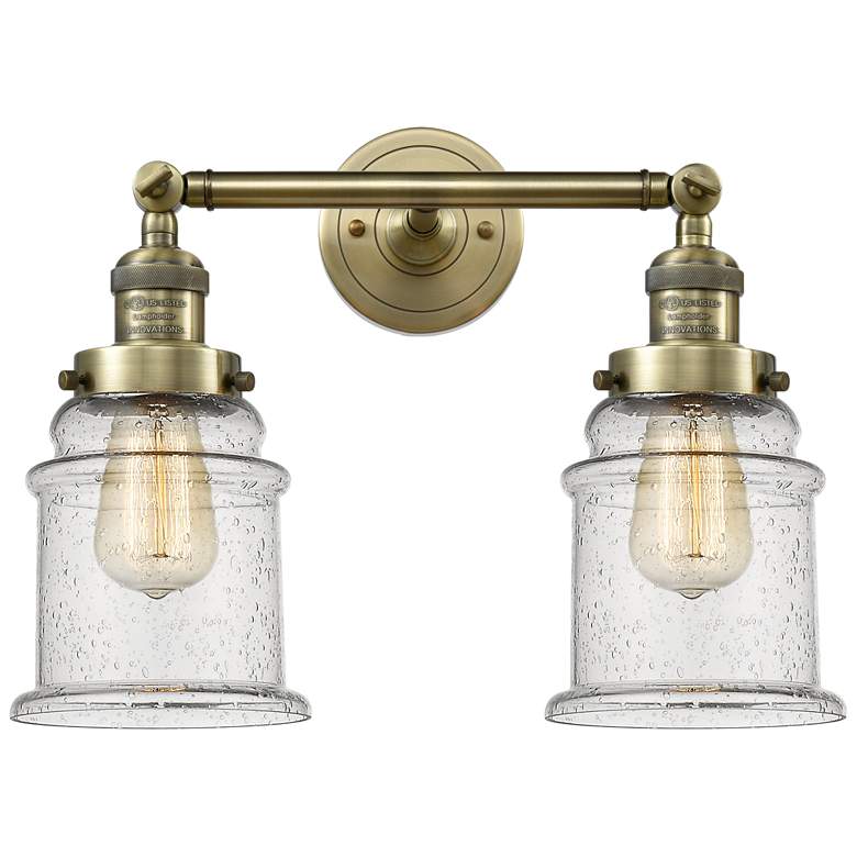 Image 1 Large Canton 17" 2-Light Antique Brass Bath Light w/ Seedy Shade