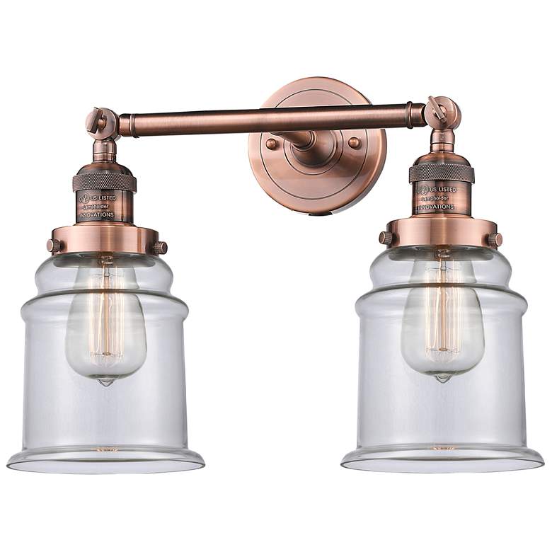 Image 1 Large Canton 17" 2-Light Antique Copper Bath Light w/ Clear Shade