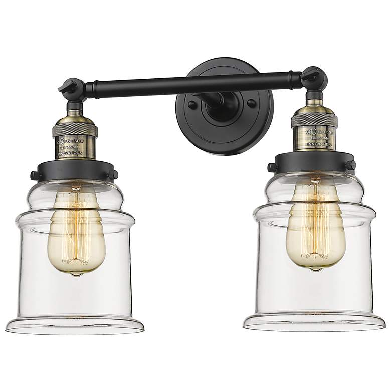 Image 1 Large Canton 17" 2-Light Black Antique Brass Bath Light w/ Clear Shade