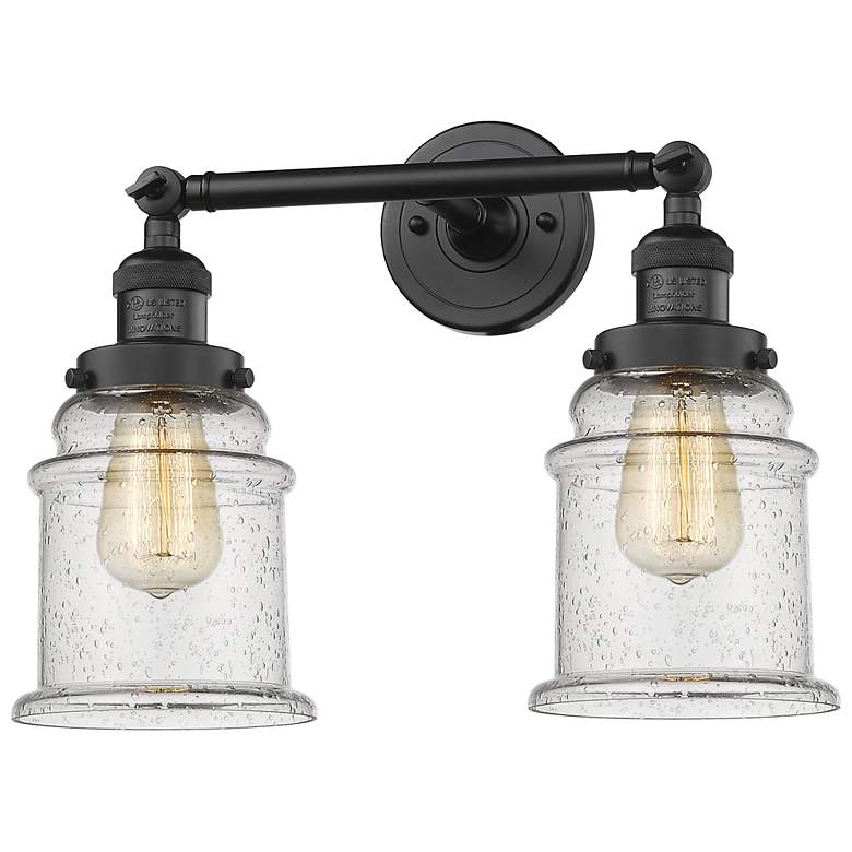 Image 1 Large Canton 17" 2-Light Matte Black Bath Light w/ Seedy Shade