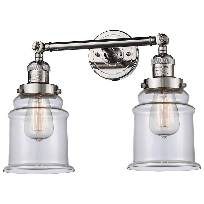 Image 1 Large Canton 17" 2-Light Polished Nickel Bath Light w/ Clear Shade