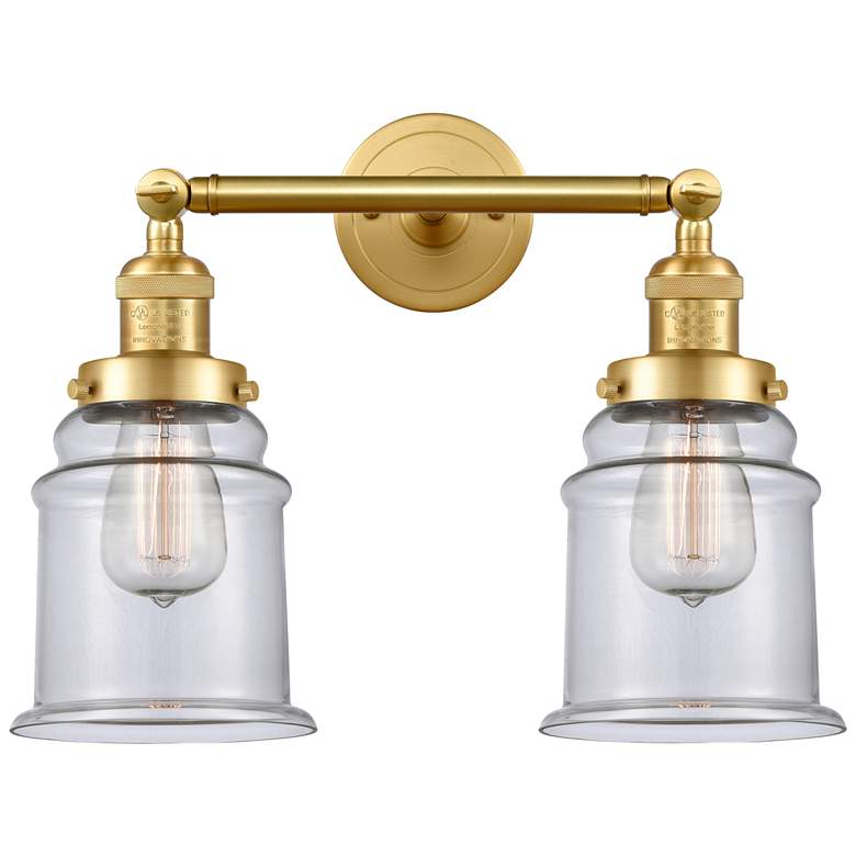 Image 1 Large Canton 17" 2-Light Satin Gold Bath Light w/ Clear Shade