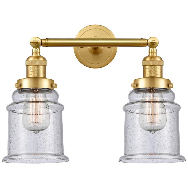 Image 1 Large Canton 17" 2-Light Satin Gold Bath Light w/ Seedy Shade