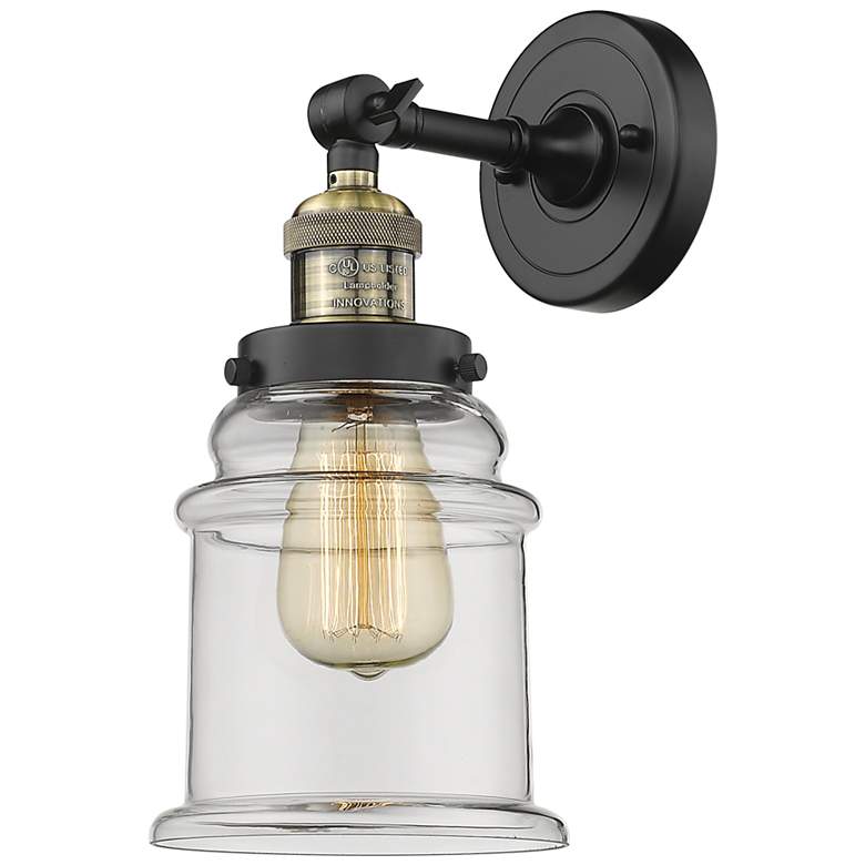 Image 1 Large Canton 7" Black Antique Brass Sconce w/ Clear Shade