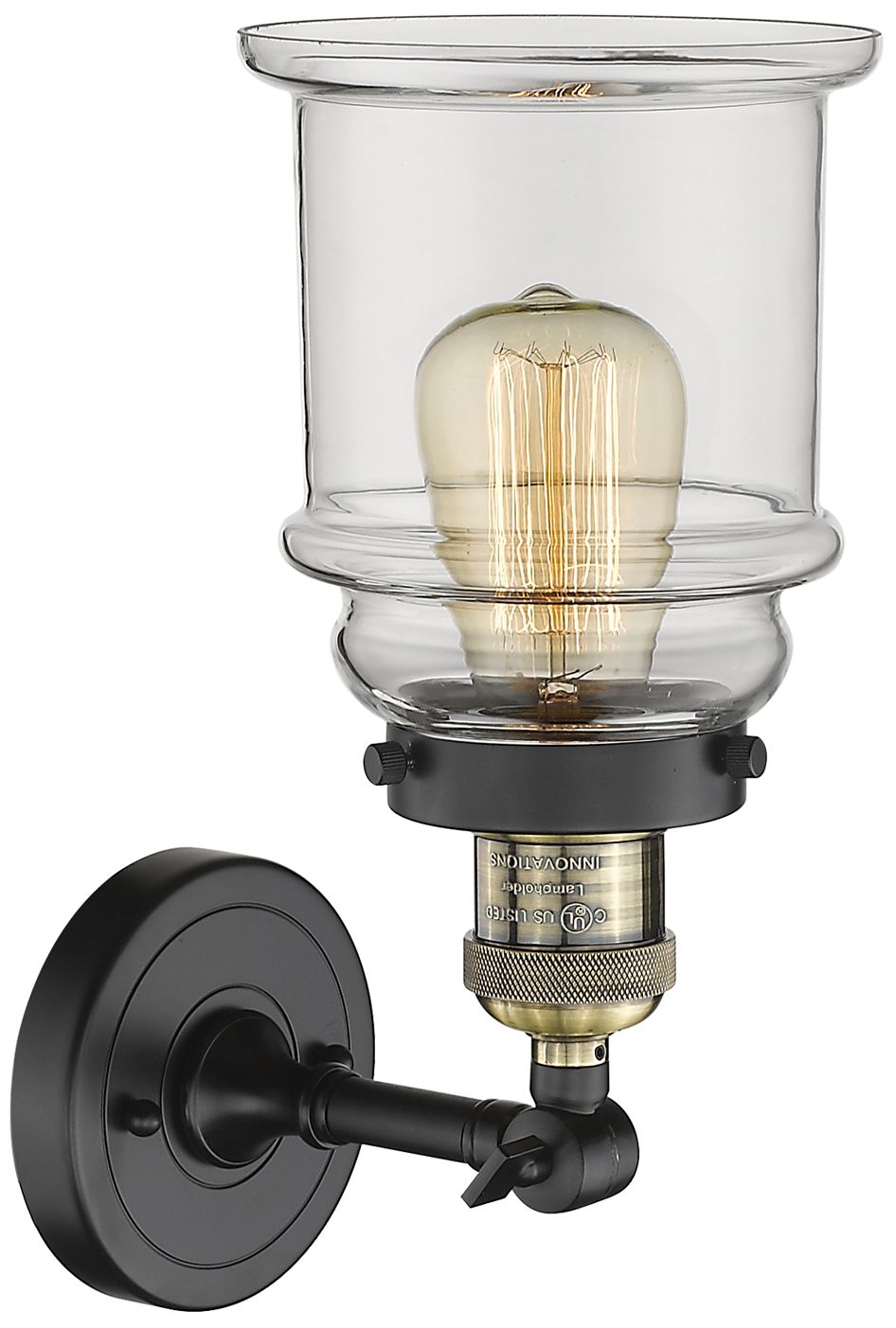 Image 2 Large Canton 7" Black Antique Brass Sconce w/ Clear Shade more views