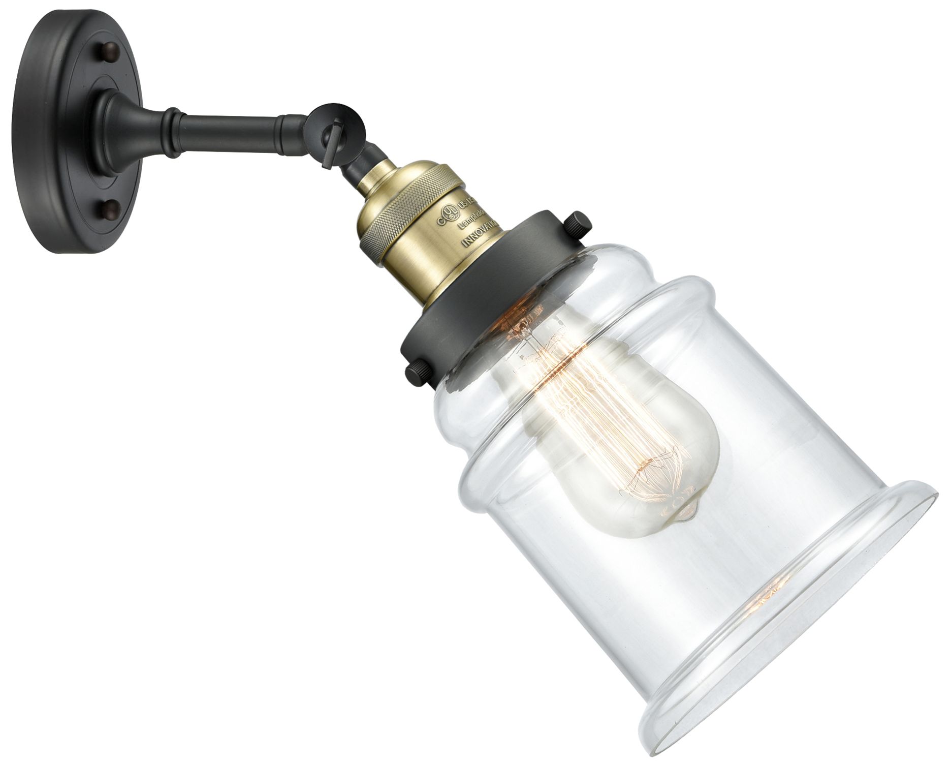 Image 3 Large Canton 7" Black Antique Brass Sconce w/ Clear Shade more views