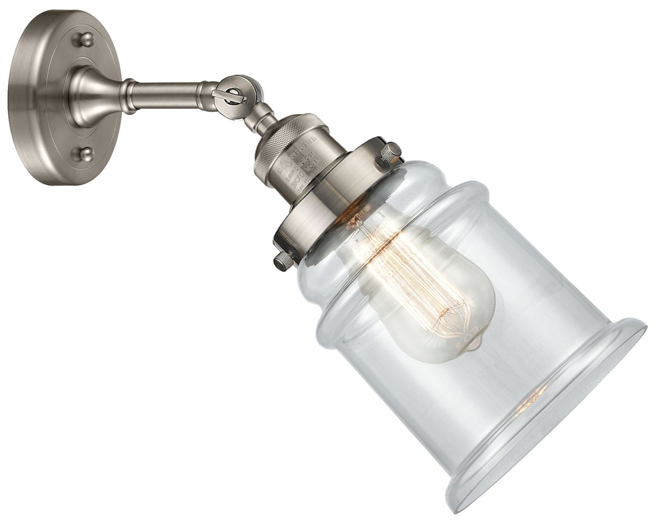 Image 4 Large Canton 7" Brushed Satin Nickel Sconce w/ Clear Shade more views