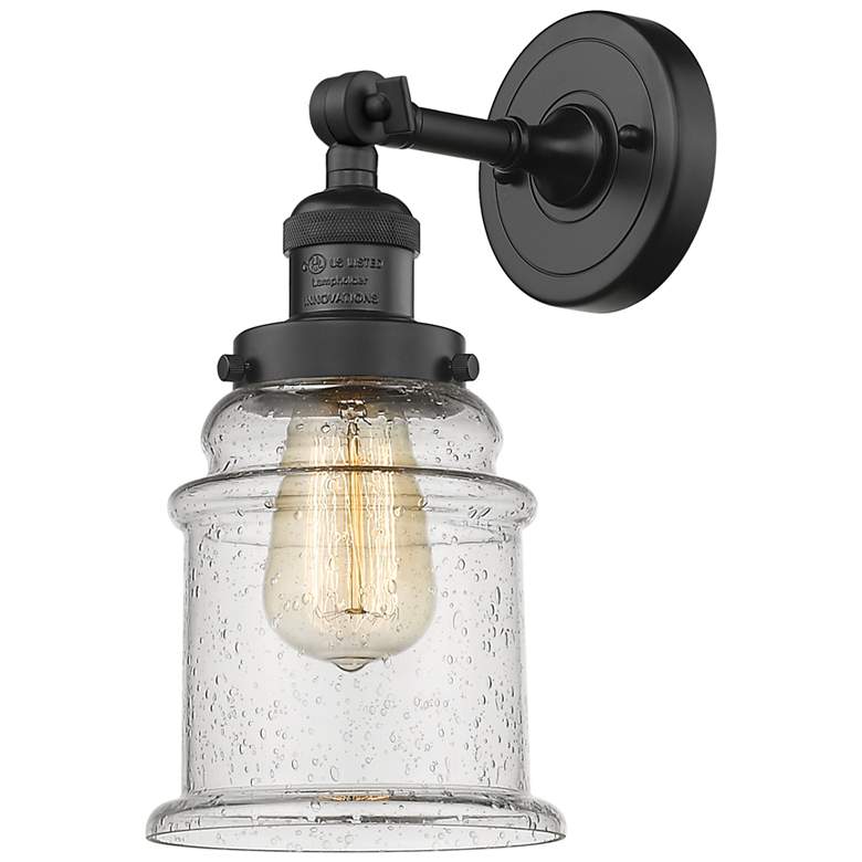 Image 1 Large Canton 7" Matte Black Sconce w/ Seedy Shade
