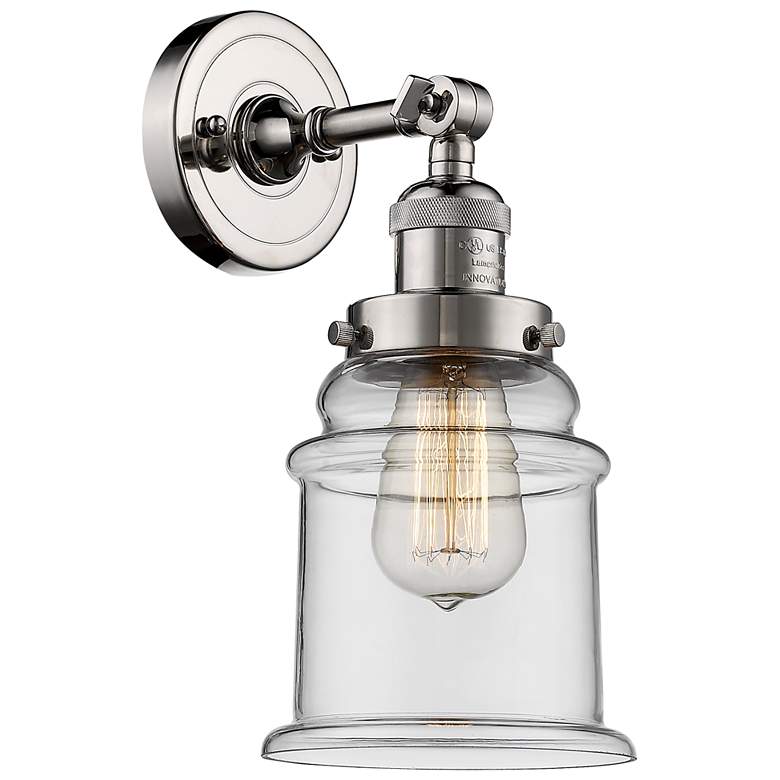 Image 1 Large Canton 7" Polished Nickel Sconce w/ Clear Shade