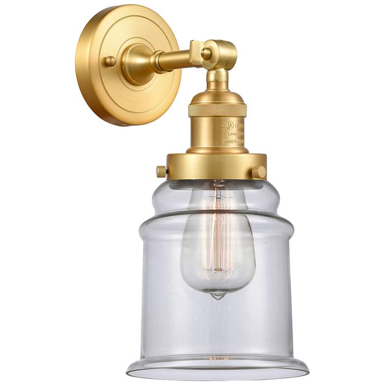 Image 1 Large Canton 7" Satin Gold Sconce w/ Clear Shade