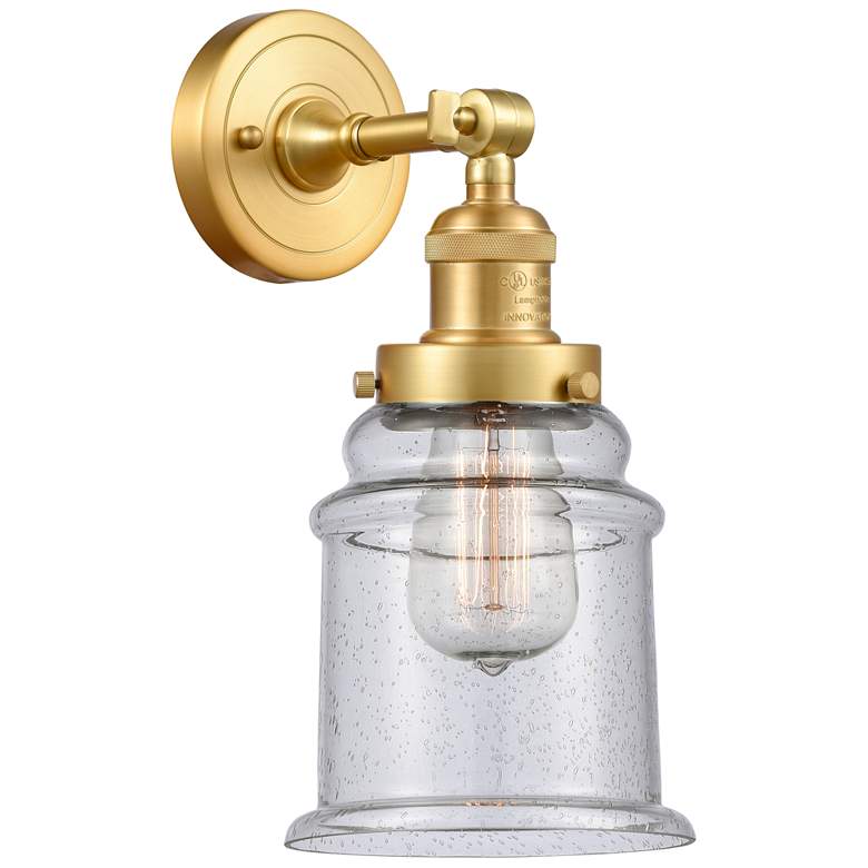Image 1 Large Canton 7" Satin Gold Sconce w/ Seedy Shade