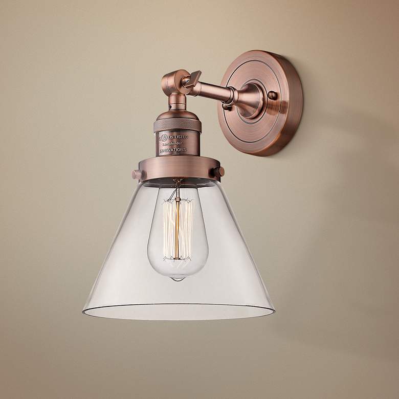 Image 1 Large Cone 10" High Antique Copper Adjustable Wall Sconce